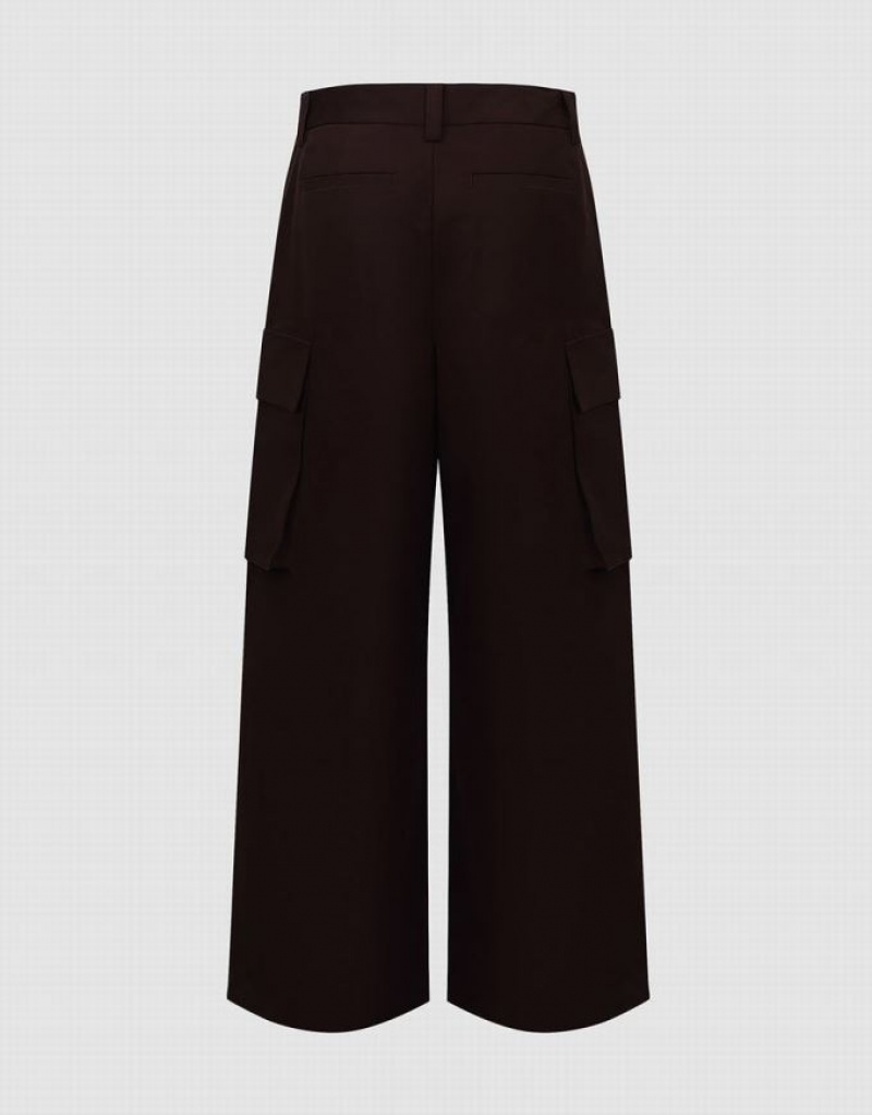 Brown Urban Revivo Wide-Leg Women's Pants | 17936AKPD