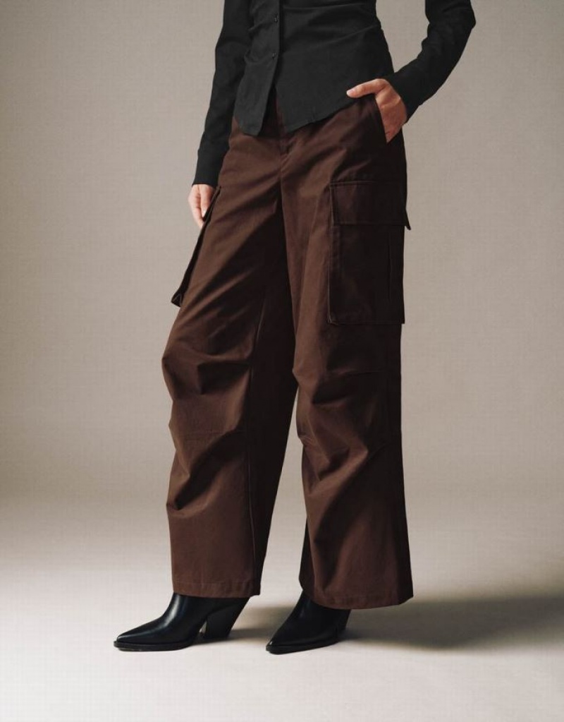 Brown Urban Revivo Wide-Leg Women's Pants | 17936AKPD