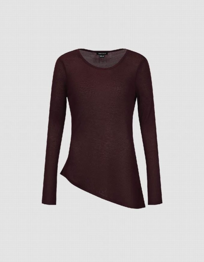 Burgundy Urban Revivo Asymmetric Crew Neck Women's T-Shirts | 79604OLWG