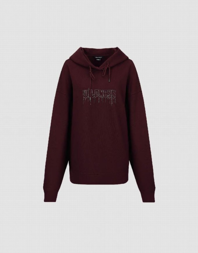 Burgundy Urban Revivo Drop Shoulder Sleeve Oversized Women's Hoodie | 84792GMJI