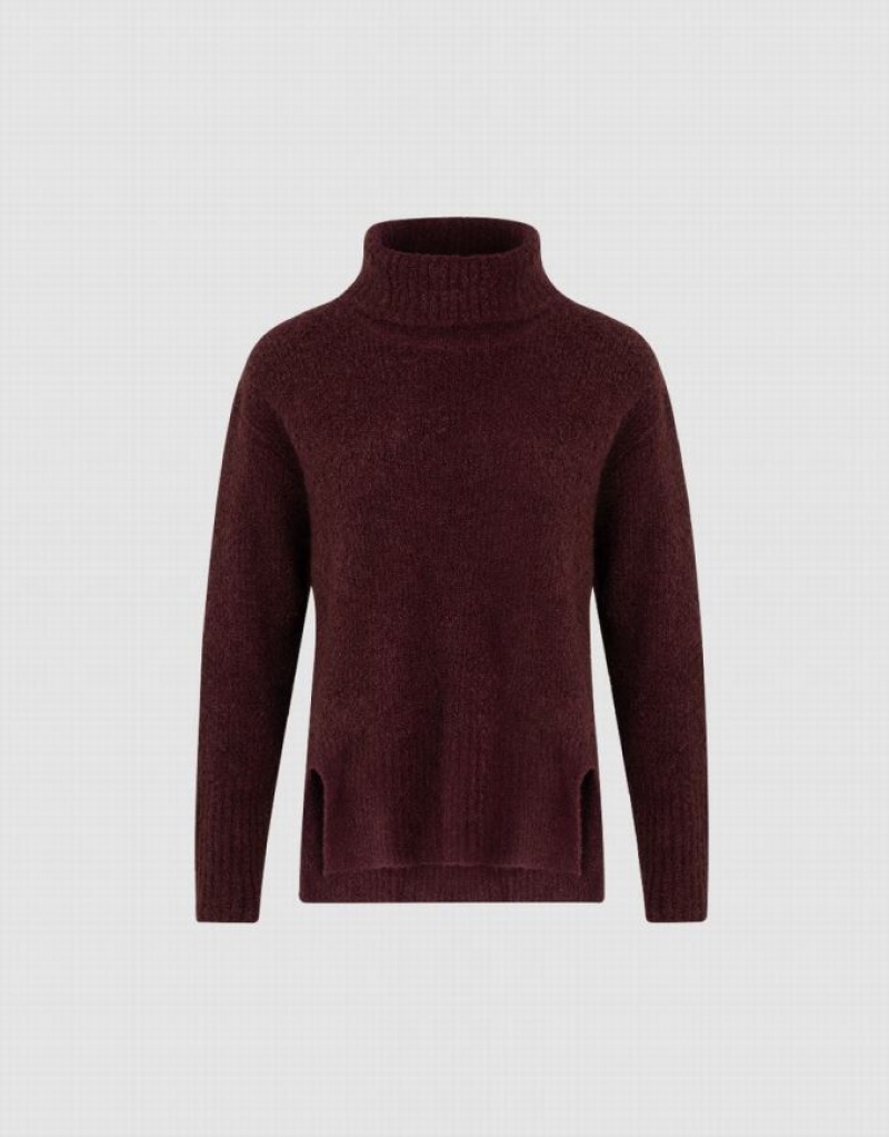 Burgundy Urban Revivo Stand Collar Straight Women's Sweaters | 85926VJRM