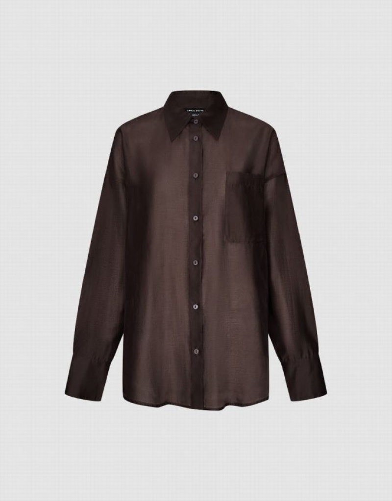 Coffee Urban Revivo Button Up Straight Women's Shirts | 32549FDYR