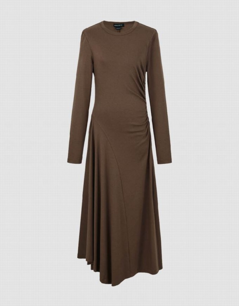 Coffee Urban Revivo Crew Neck A-Line Women's Dress | 73846FRYK