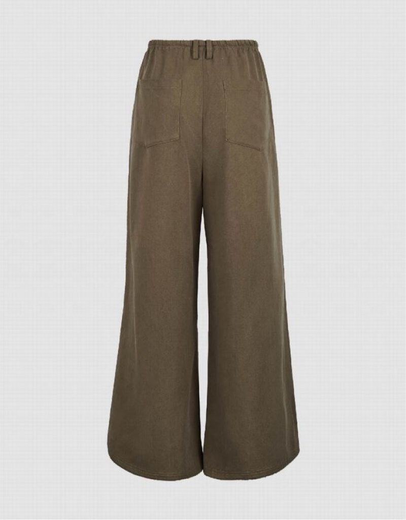 Coffee Urban Revivo Drawstring Waist Wide-Leg Women's Pants | 38710NQMC