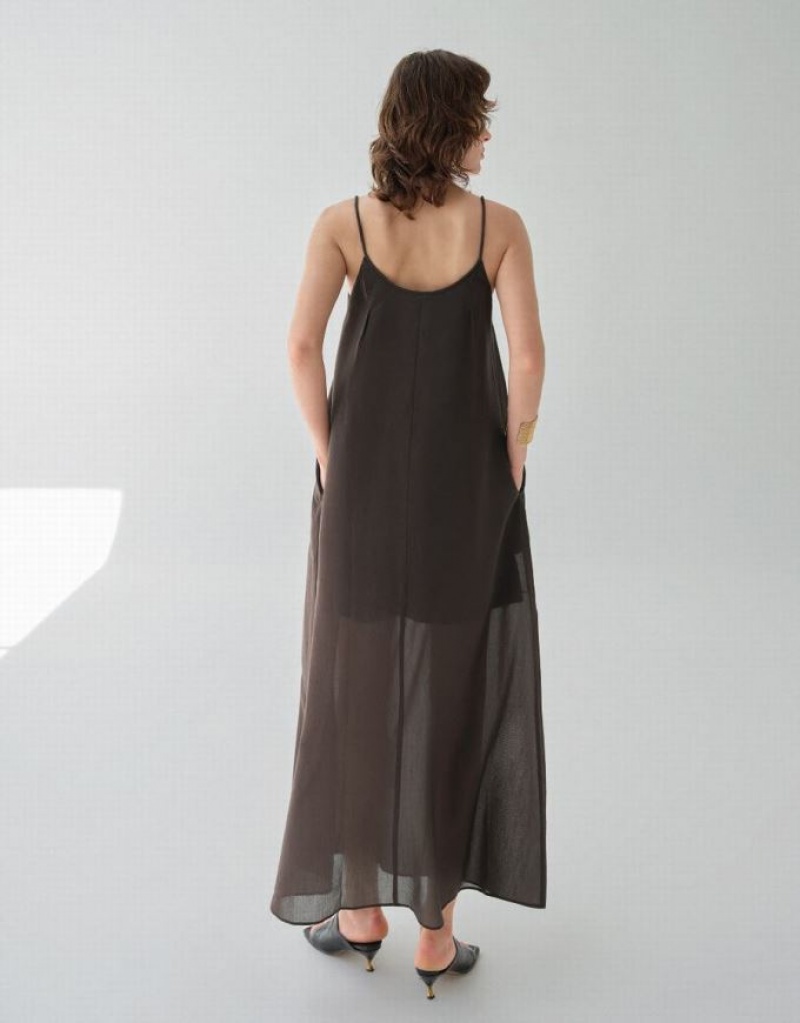 Dark Brown Urban Revivo U Neck Cami A-Line Women's Dress | 42751MCHX