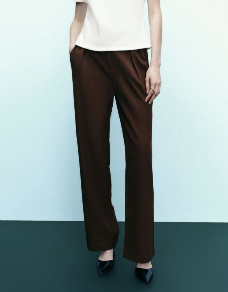 Dark Brown Urban Revivo Wide-Leg Women's Pants | 76402EBQL