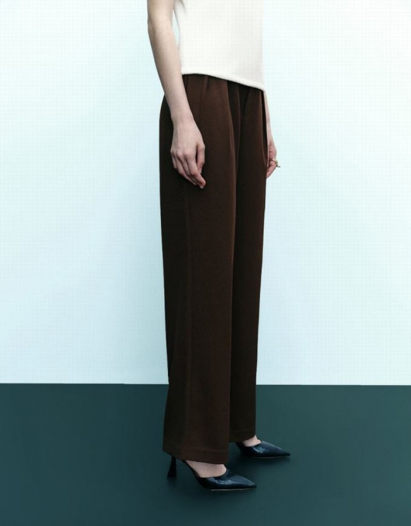 Dark Brown Urban Revivo Wide-Leg Women's Pants | 76402EBQL