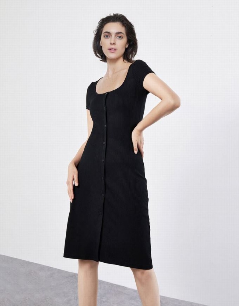 Dark Grey Urban Revivo Button Front Women's Knitted Dress | 60217MPNX