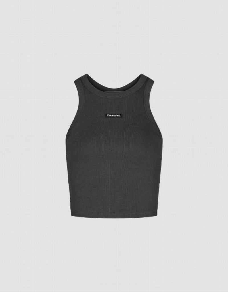 Dark Grey Urban Revivo Crew Neck Knitted Women's Tank Top | 93046GHDC