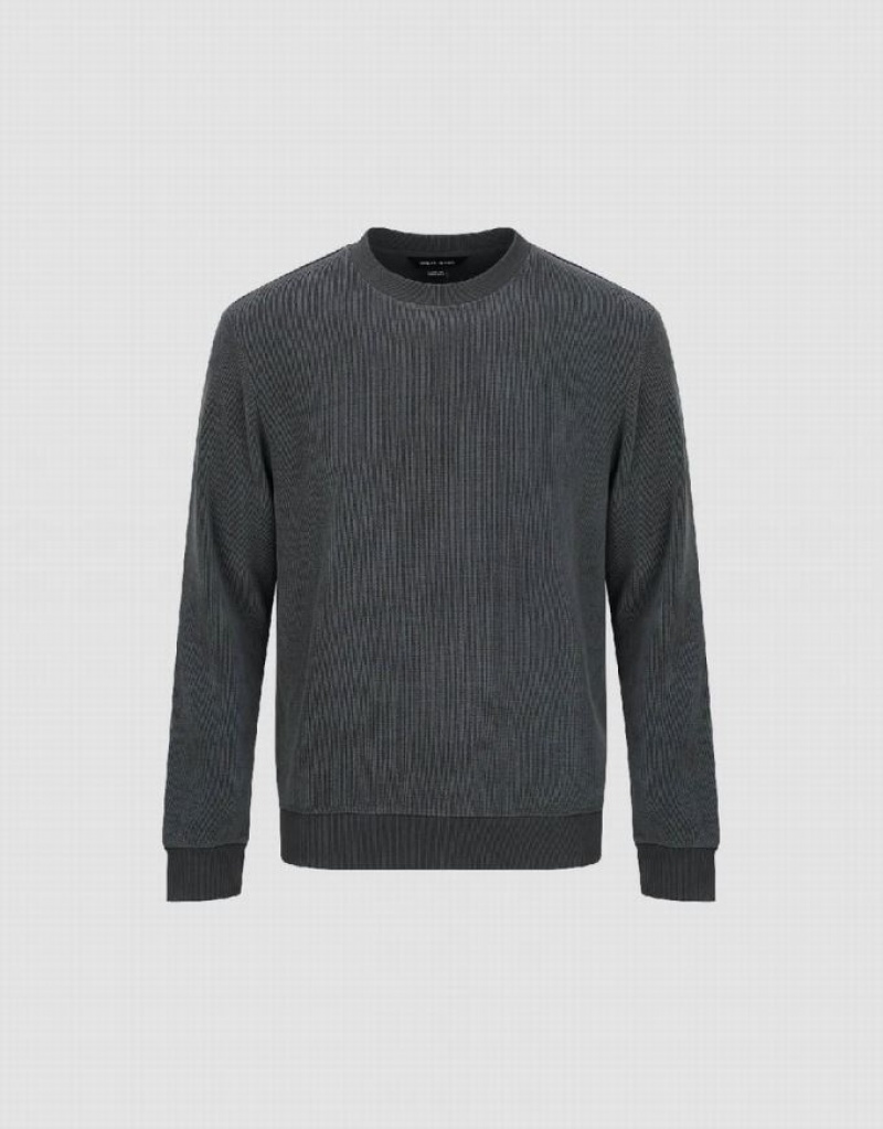 Dark Grey Urban Revivo Crew Neck Straight Men's Sweatshirts | 52039PCEB