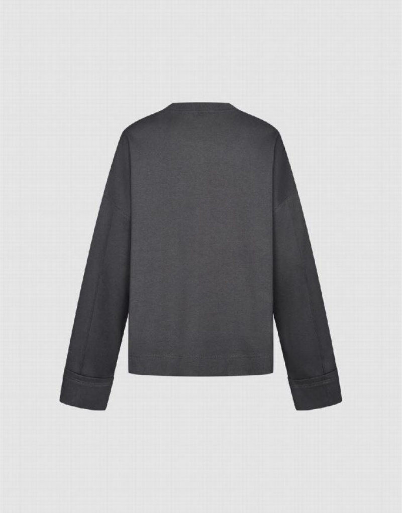 Dark Grey Urban Revivo Drop Shoulder Sleeve Crew Neck Men's Sweatshirts | 61375CFLG