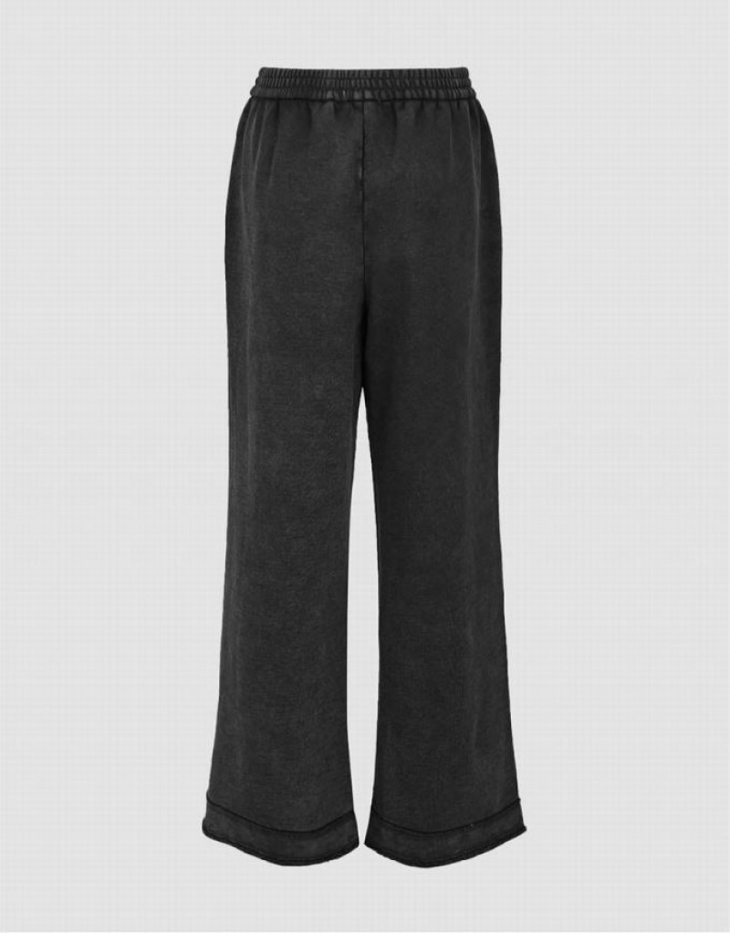 Dark Grey Urban Revivo Elastic Waist Knitted Wide-Leg Women's Pants | 32719MQOH