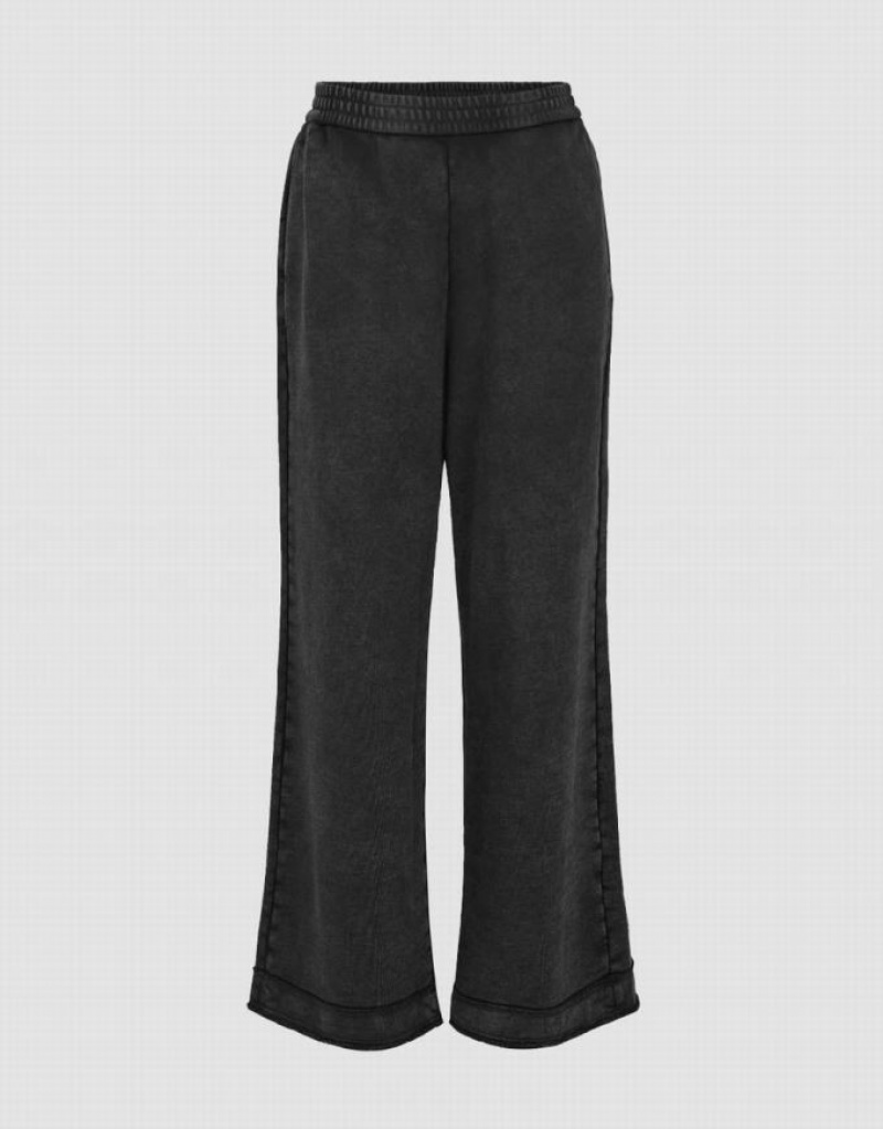 Dark Grey Urban Revivo Elastic Waist Knitted Wide-Leg Women\'s Pants | 32719MQOH