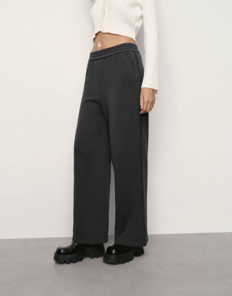 Dark Grey Urban Revivo Elastic Waist Knitted Wide-Leg Women's Pants | 90276CBNT