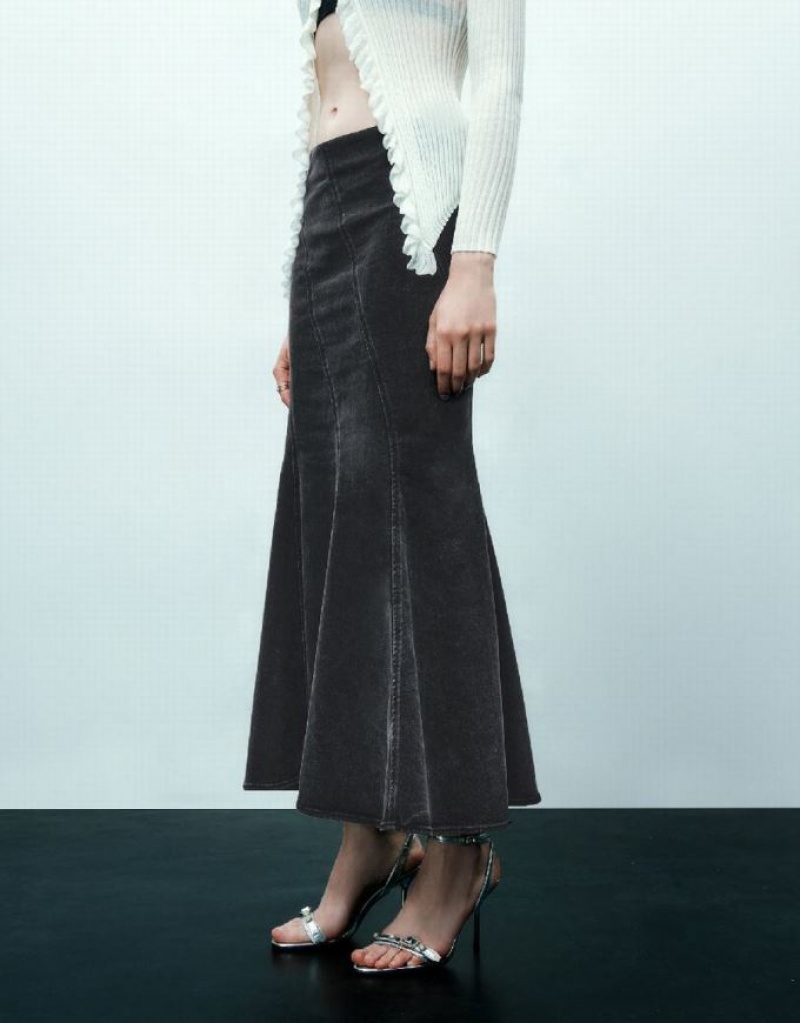 Dark Grey Urban Revivo Fishtail Women's Denim Skirt | 36590NKFS