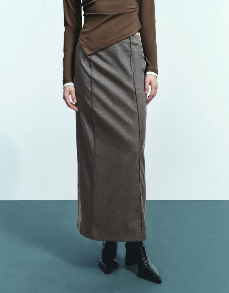 Dark Grey Urban Revivo Maxi Straight Women's Skirts | 80916CFHB