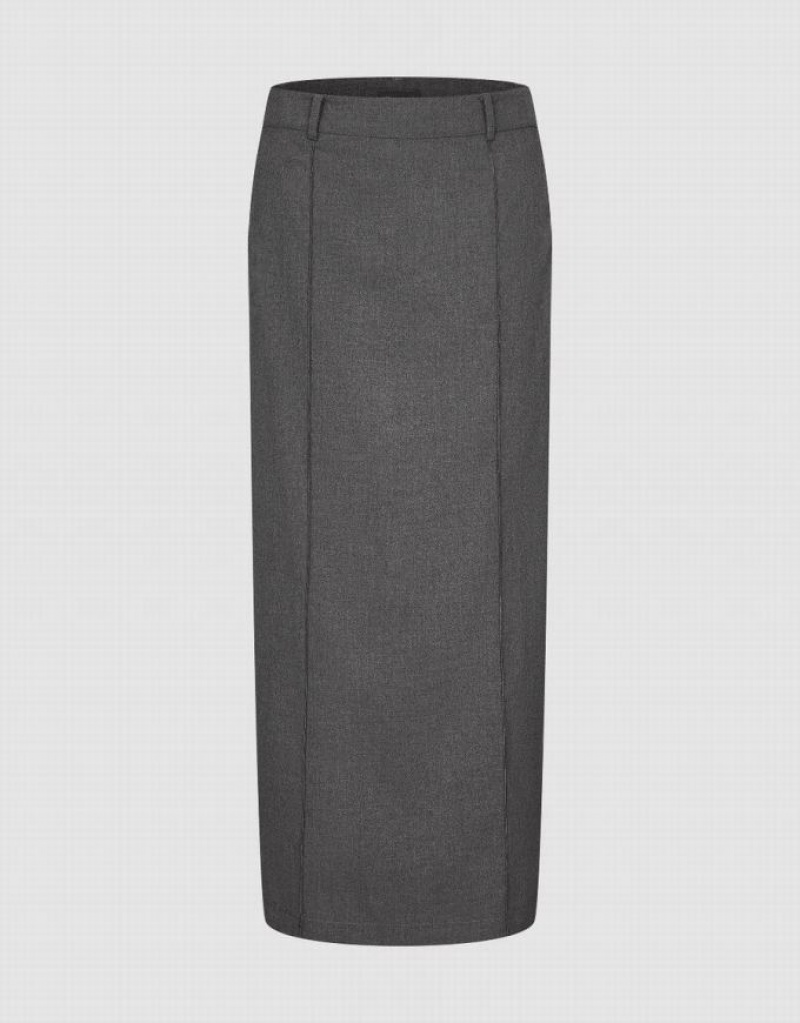 Dark Grey Urban Revivo Maxi Straight Women\'s Skirts | 80916CFHB