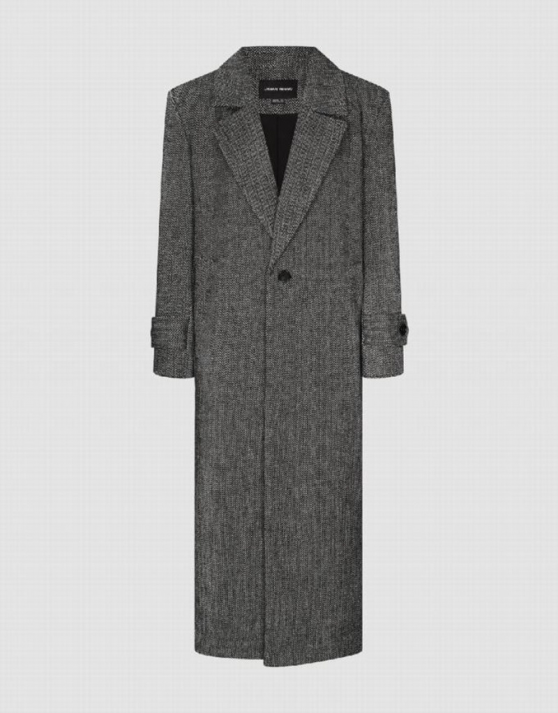 Dark Grey Urban Revivo Notch Lapel Straight Woolen Women's Coats | 98470OJQR