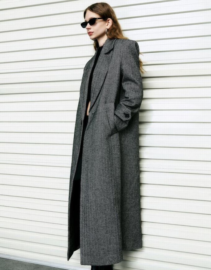 Dark Grey Urban Revivo Notch Lapel Straight Woolen Women's Coats | 98470OJQR