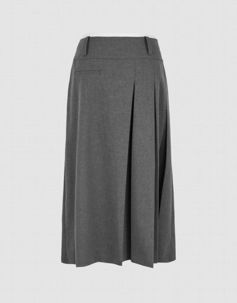 Dark Grey Urban Revivo Pleated Midi A-Line Women's Skirts | 91820QXAB