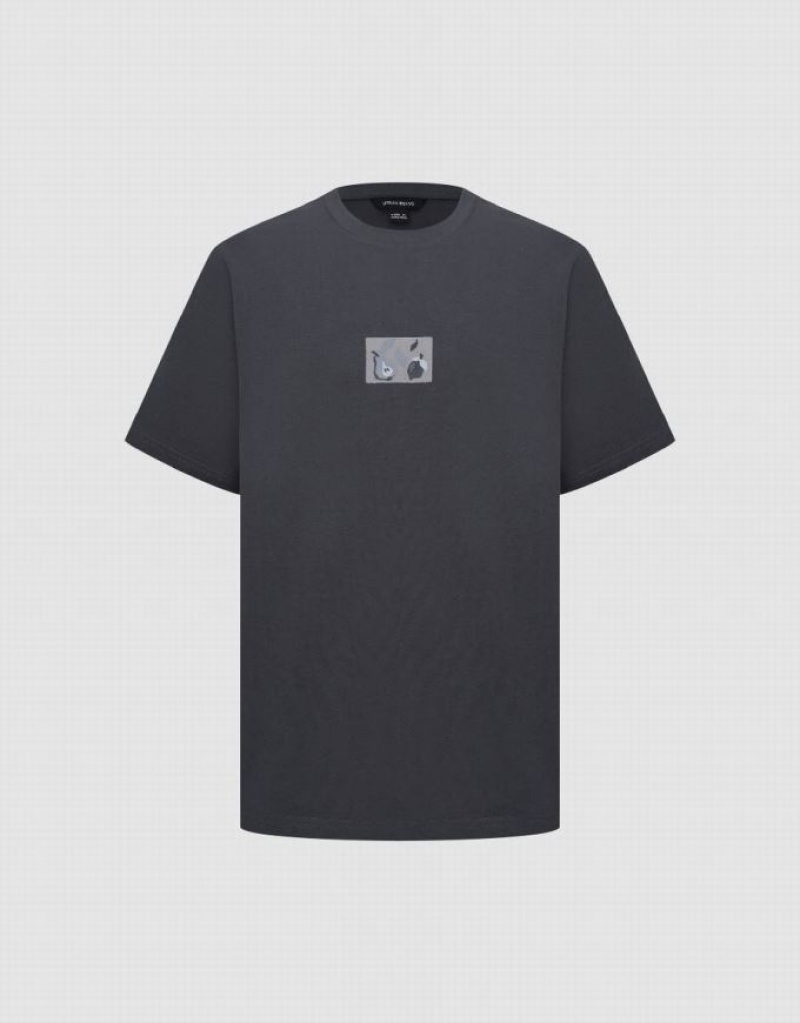 Dark Grey Urban Revivo Printed Crew Neck Men's T-Shirts | 52739QULR