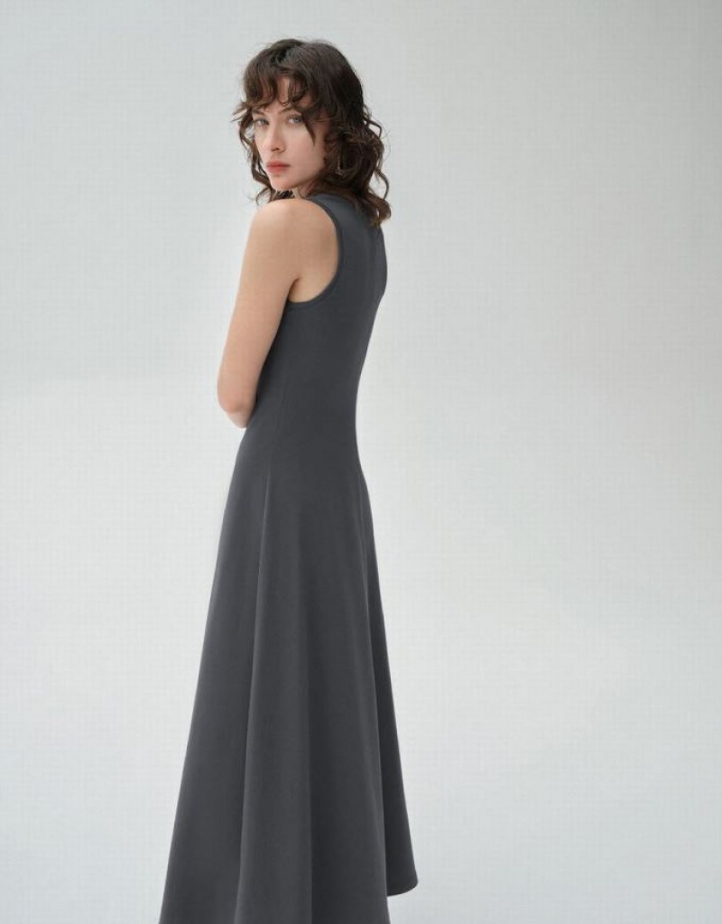 Dark Grey Urban Revivo Sleeveless Crew Neck A-Line Women's Dress | 03576CPFE