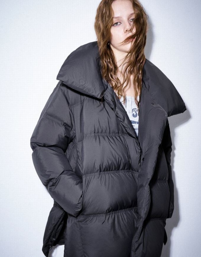 Dark Grey Urban Revivo Stand Collar Women's Puffer Jacket | 80469GYCR