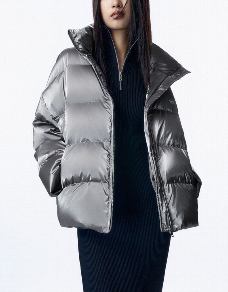 Dark Grey Urban Revivo Stand Collar Women's Puffer Jacket | 60815SQUR