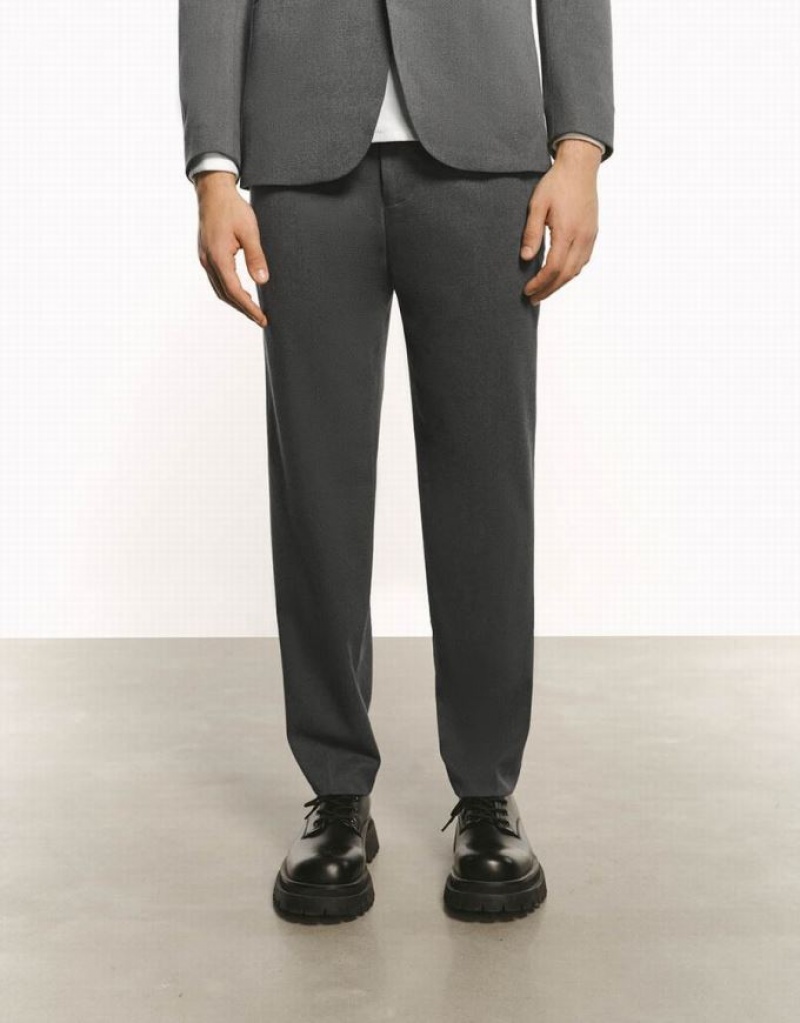 Dark Grey Urban Revivo Tailored Straight Men's Pants | 08369CZEQ