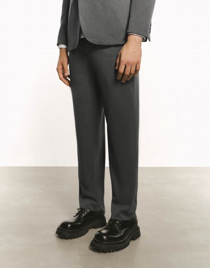 Dark Grey Urban Revivo Tailored Straight Men's Pants | 08369CZEQ