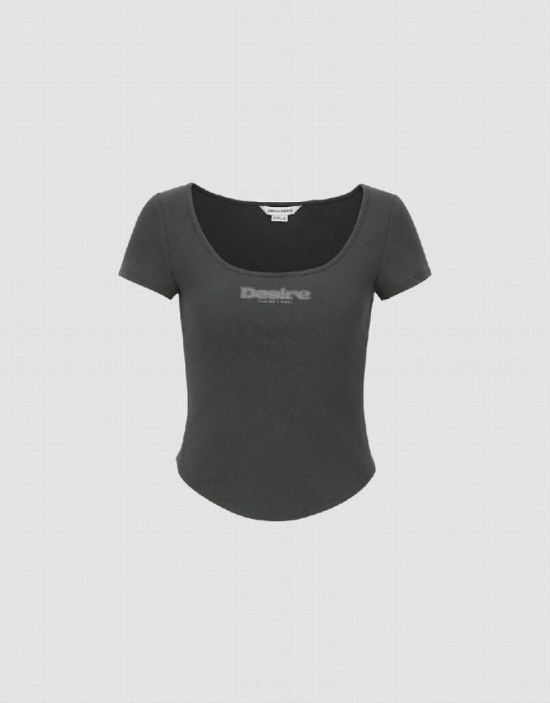 Dark Grey Urban Revivo U Neck Skinny Women's T-Shirts | 45129FRXB