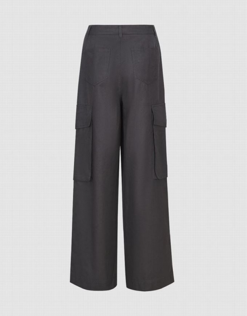 Dark Grey Urban Revivo Wide-Leg With Pockets Women's Pants | 97120DRZT