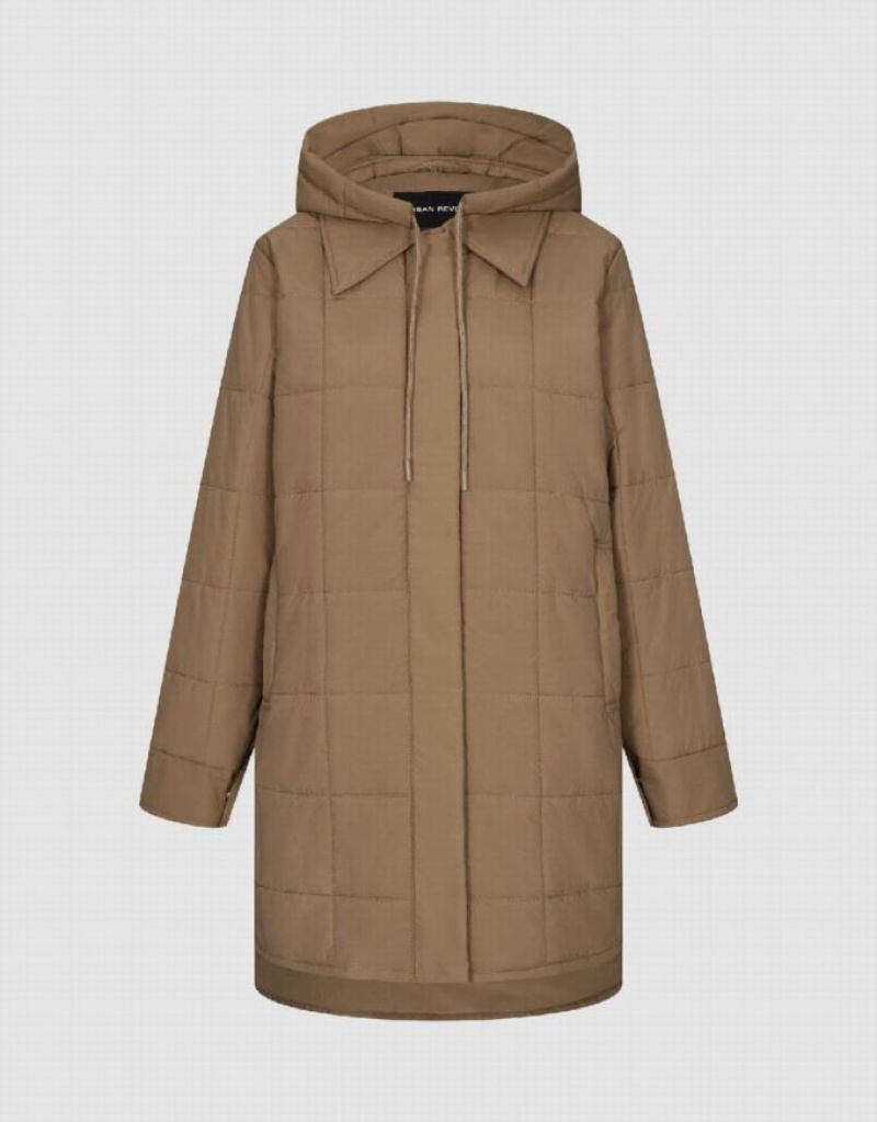 Dark Khaki Urban Revivo Hooded Straight Padded Women's Coats | 90453SKXN