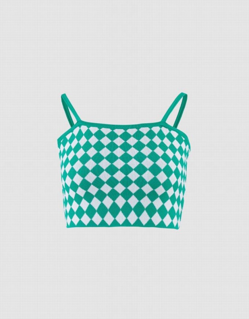 Green Urban Revivo Argyle Knitted Crop Women\'s Camisole | 15793DSQN