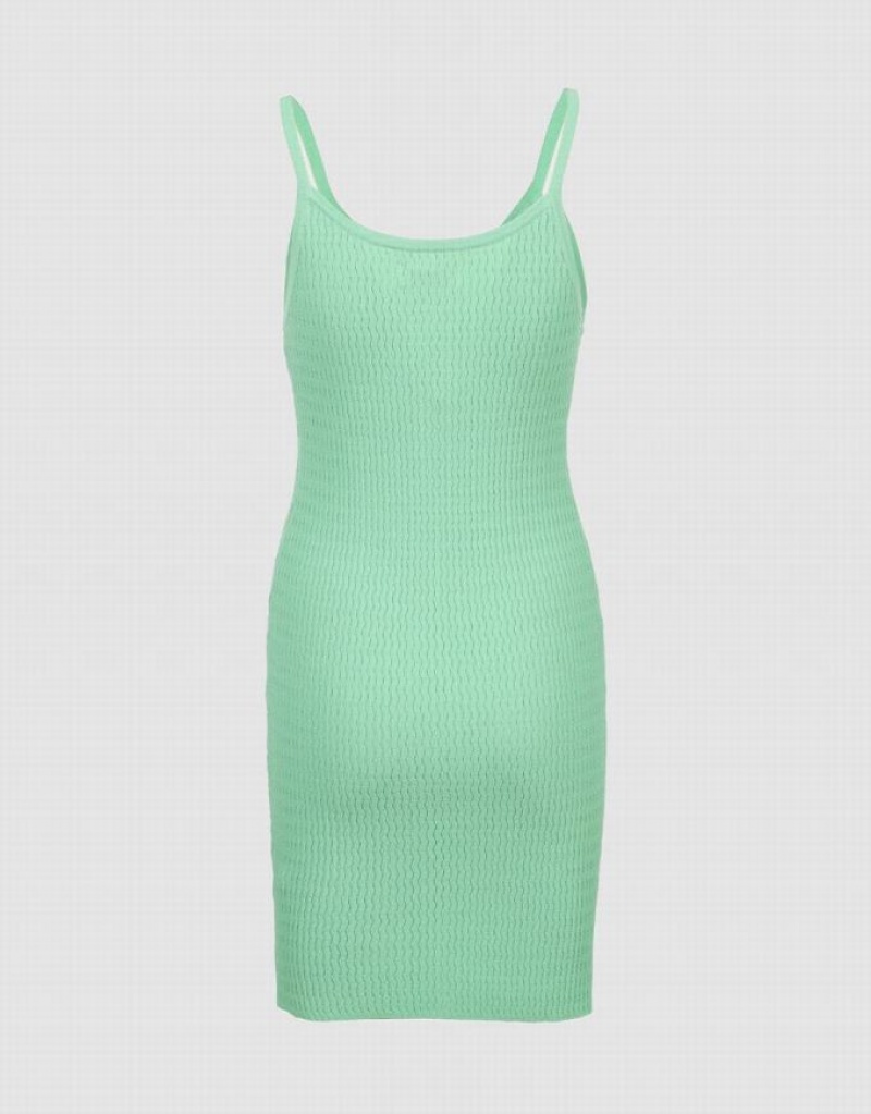 Green Urban Revivo Button Front Ribbed Cami Women's Knitted Dress | 74693AYRH