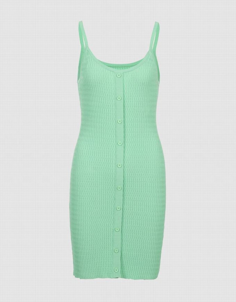 Green Urban Revivo Button Front Ribbed Cami Women\'s Knitted Dress | 74693AYRH