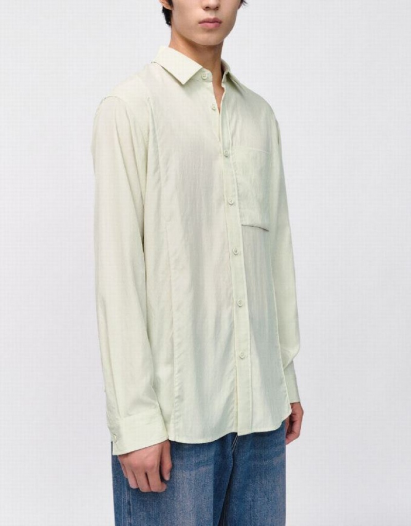 Green Urban Revivo Button Up Loose Men's Shirts | 95136LXMR