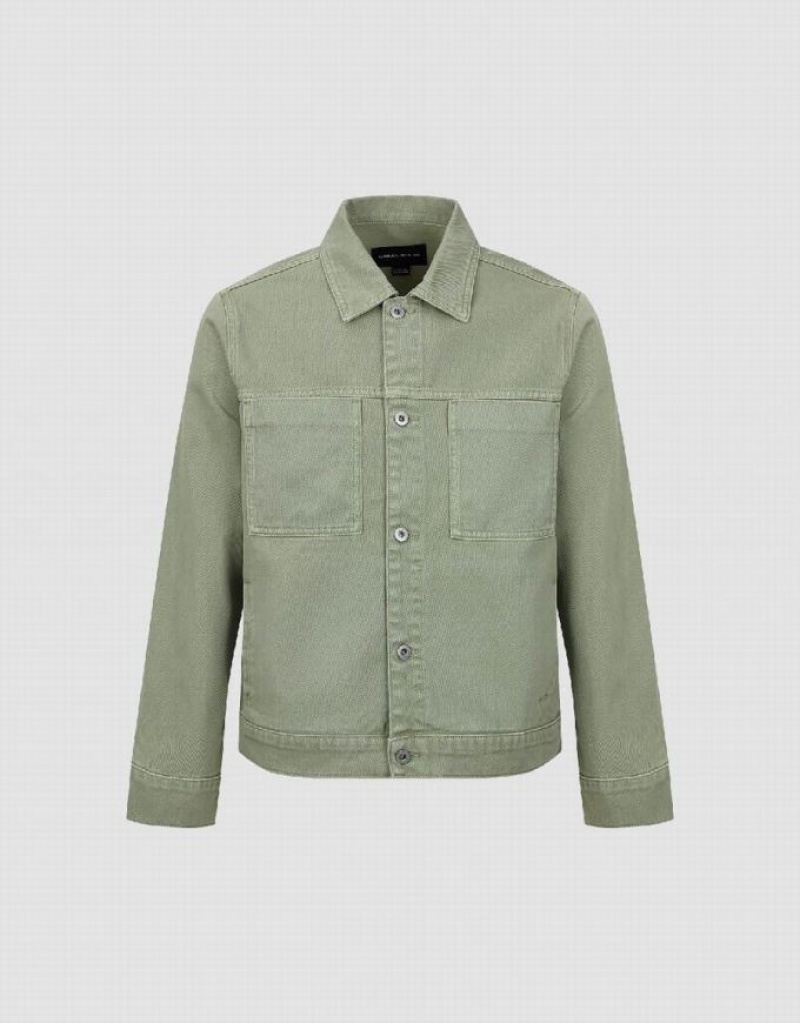 Green Urban Revivo Button Up Men's Denim Jackets | 67801OWJR