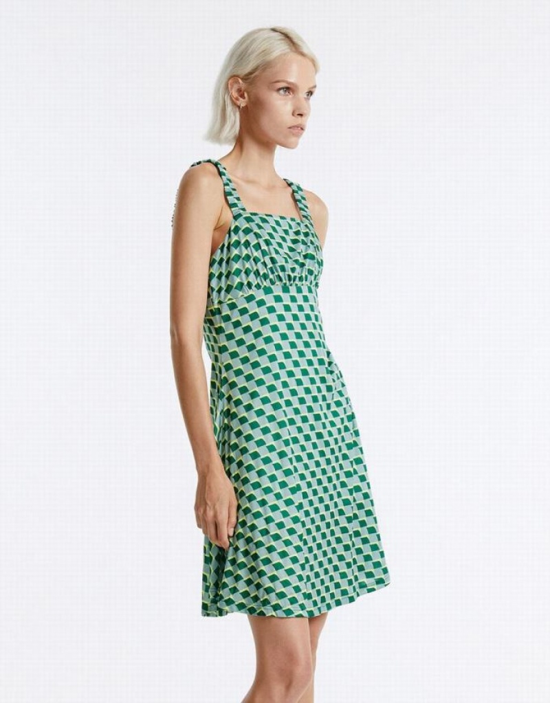 Green Urban Revivo Checkered Women's Knitted Dress | 73105XGDJ