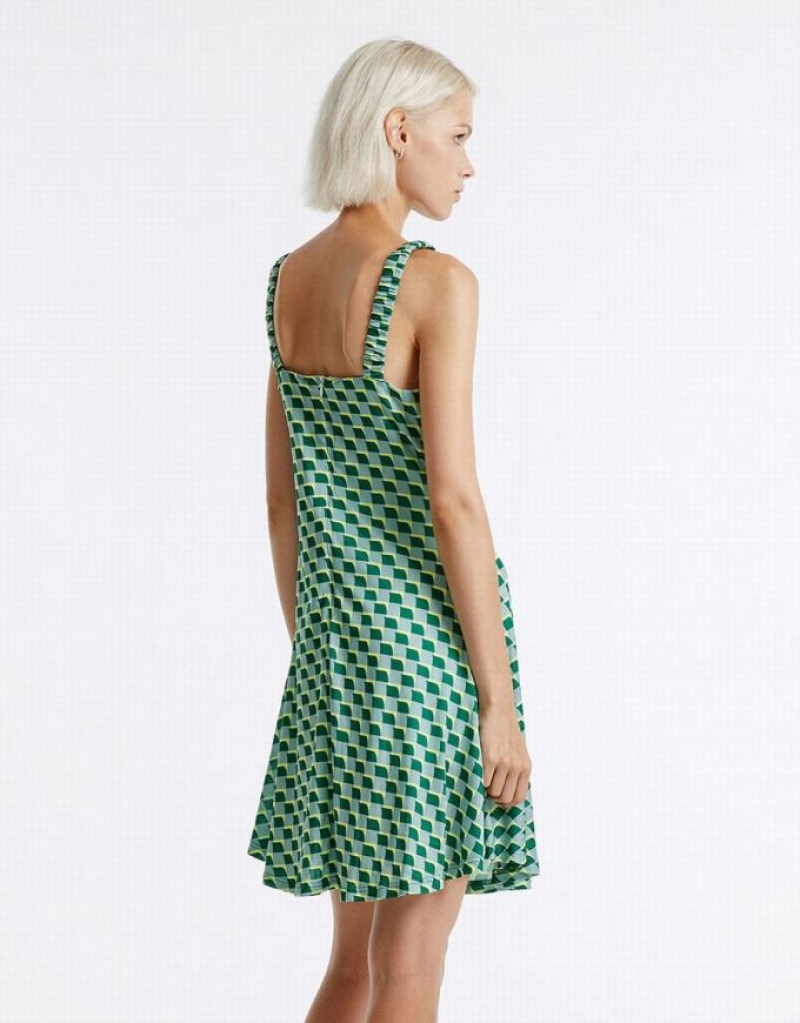 Green Urban Revivo Checkered Women's Knitted Dress | 73105XGDJ