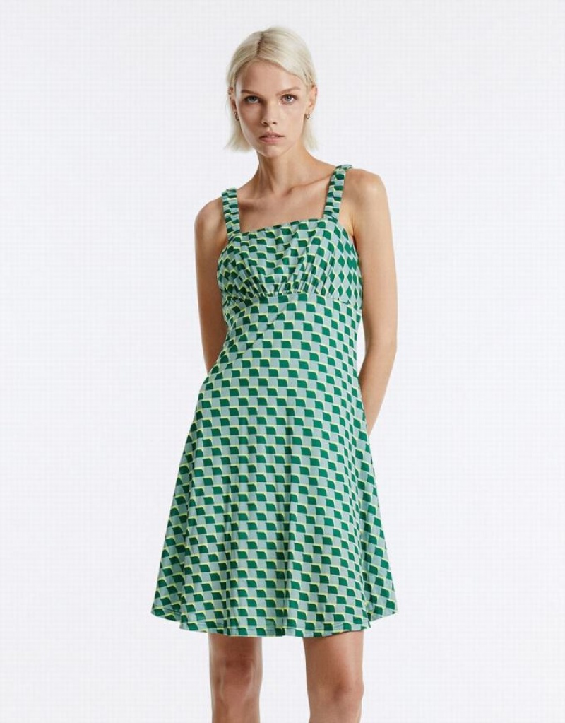 Green Urban Revivo Checkered Women\'s Knitted Dress | 73105XGDJ