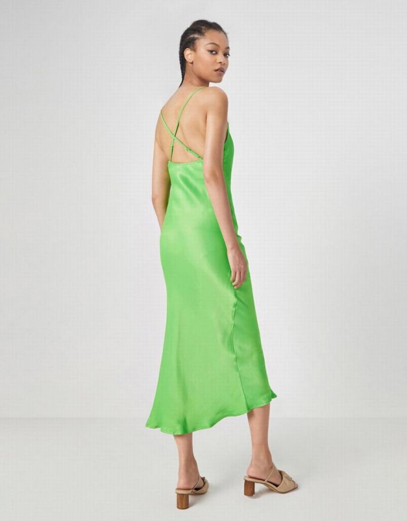 Green Urban Revivo Cowl Neck Split Hem Cami Women's Dress | 75261HSNF