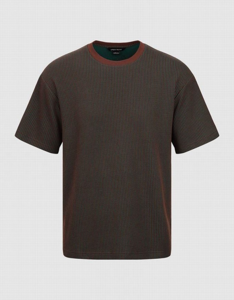 Green Urban Revivo Crew Neck Knitted Men's T-Shirts | 86314KAXF