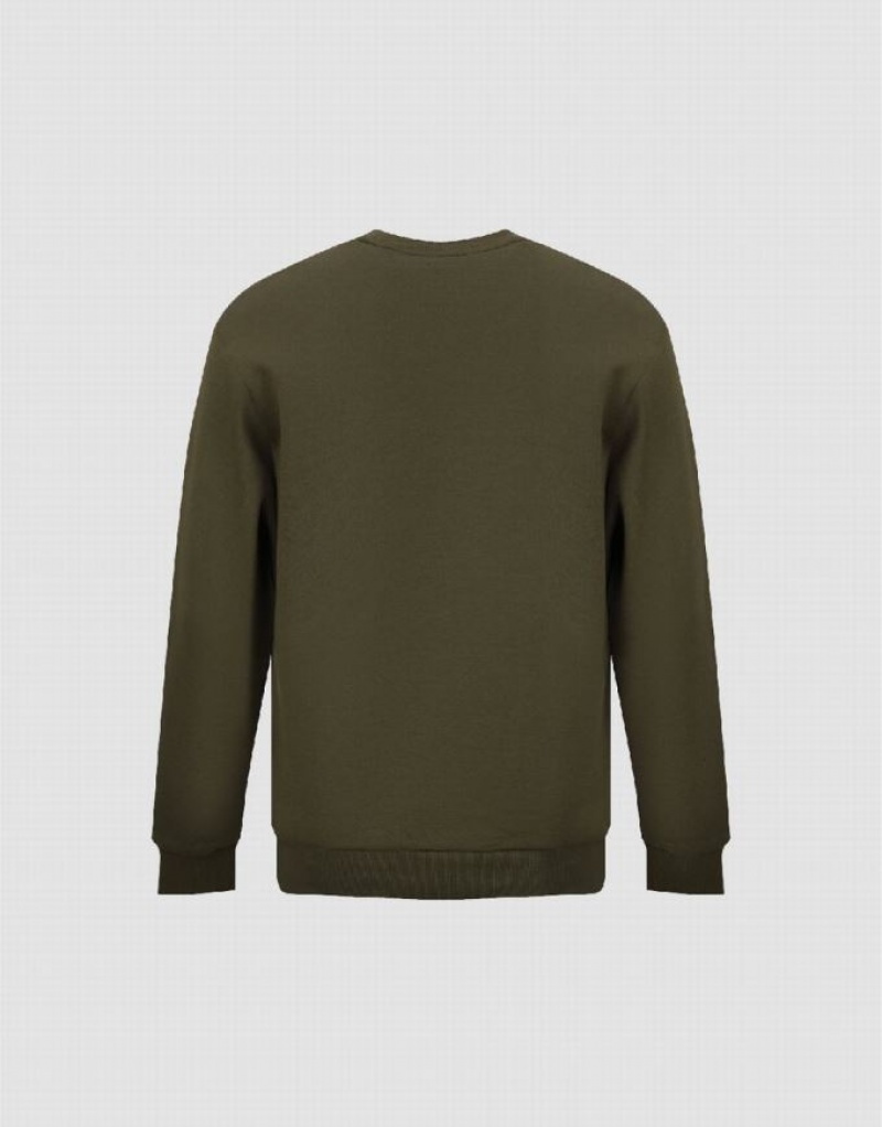 Green Urban Revivo Crew Neck Straight Men's Sweatshirts | 12809TXIB