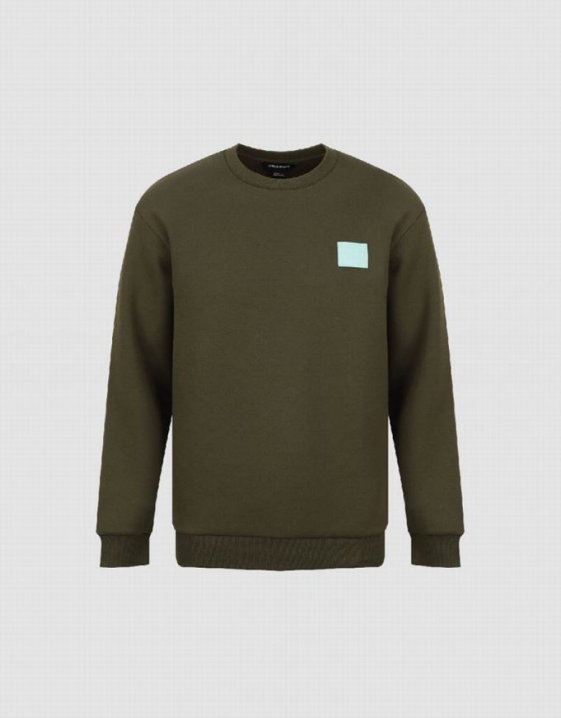 Green Urban Revivo Crew Neck Straight Men's Sweatshirts | 12809TXIB