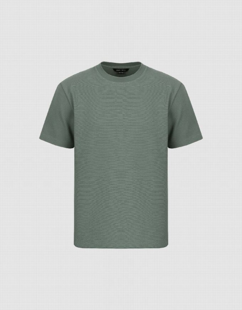 Green Urban Revivo Crew Neck Straight Men's T-Shirts | 36084BGCL