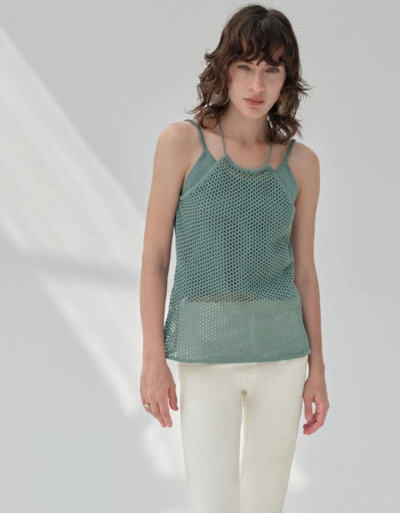 Green Urban Revivo Crochet Kntted Cami Top Women\'s Cardigan | 56810CMZU