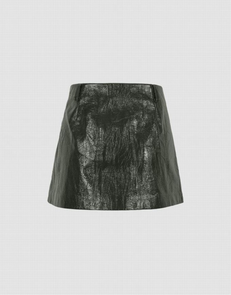 Green Urban Revivo Crumpled Effect Vegan Leather Mini Women's Skirts | 51074GSUY