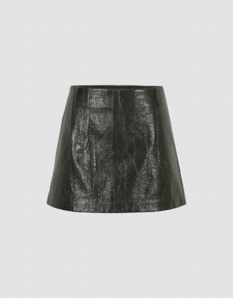 Green Urban Revivo Crumpled Effect Vegan Leather Mini Women\'s Skirts | 51074GSUY