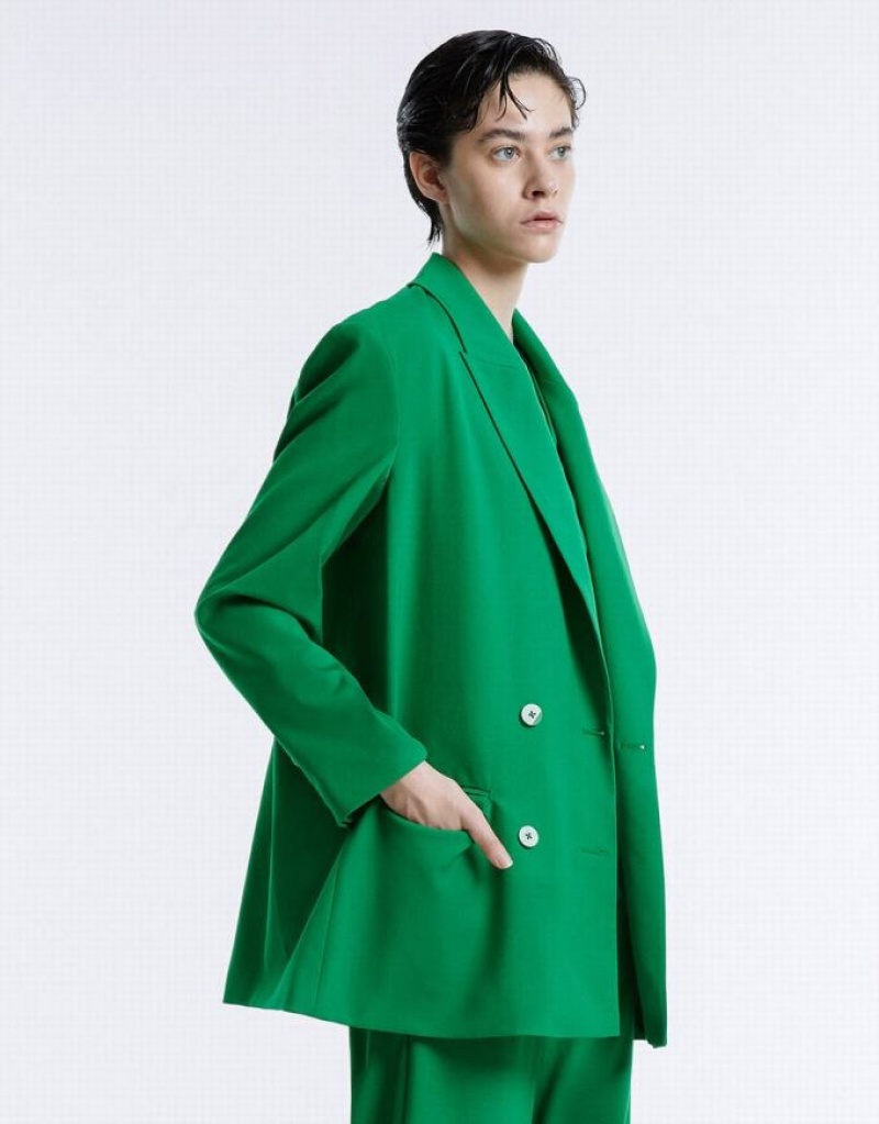 Green Urban Revivo Double Breasted Women's Blazers | 52861FGBQ